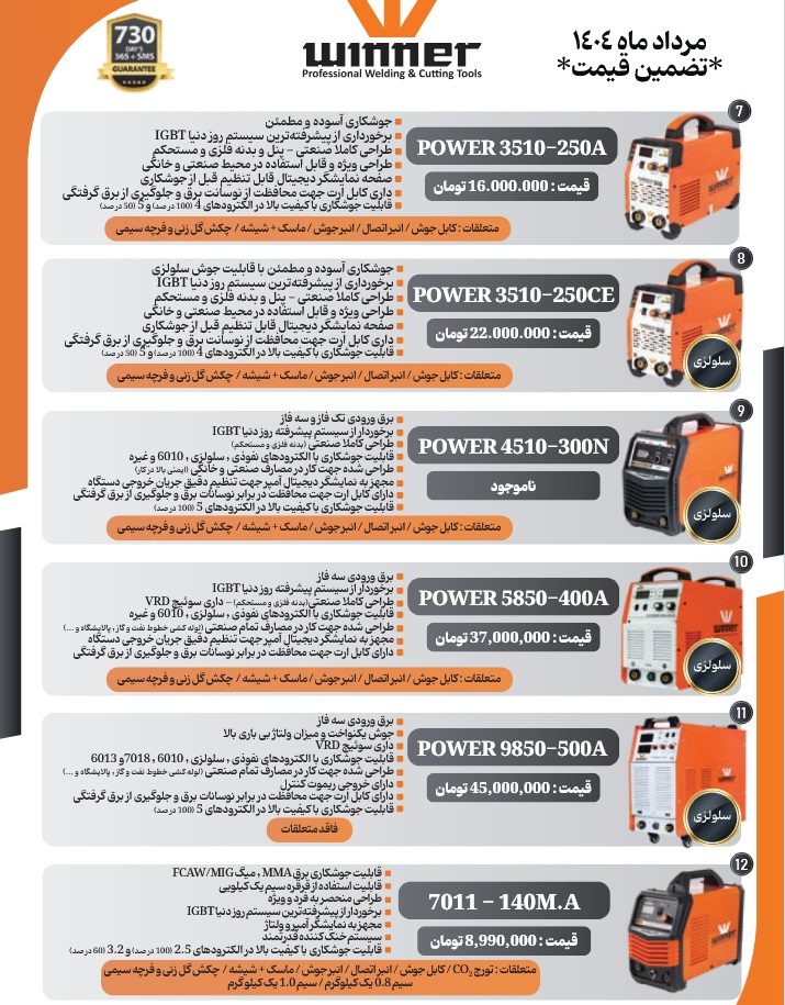 لیست قیمت وینر مرداد 1404