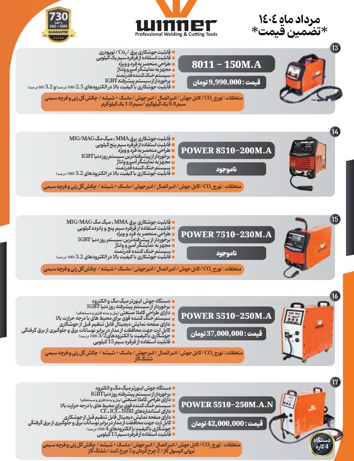 لیست قیمت وینر مرداد 1404