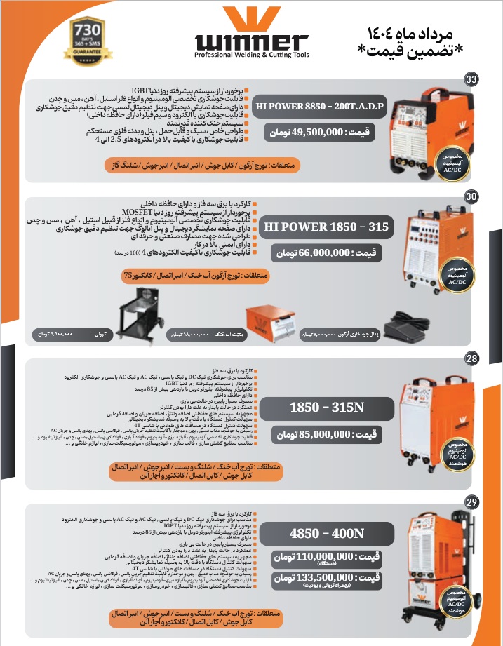 لیست قیمت وینر مرداد 1404