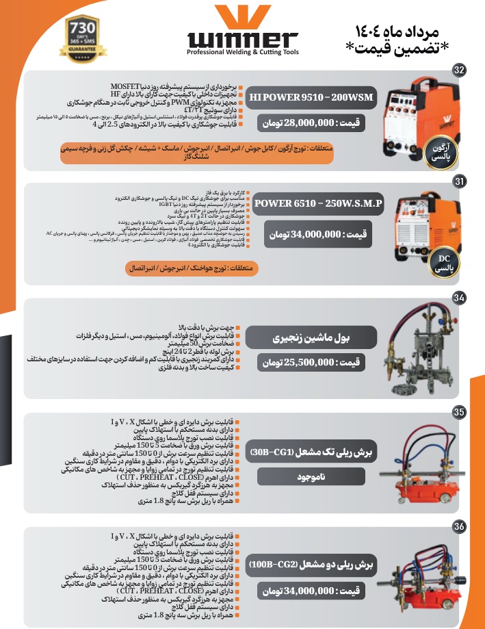 لیست قیمت وینر مرداد 1404